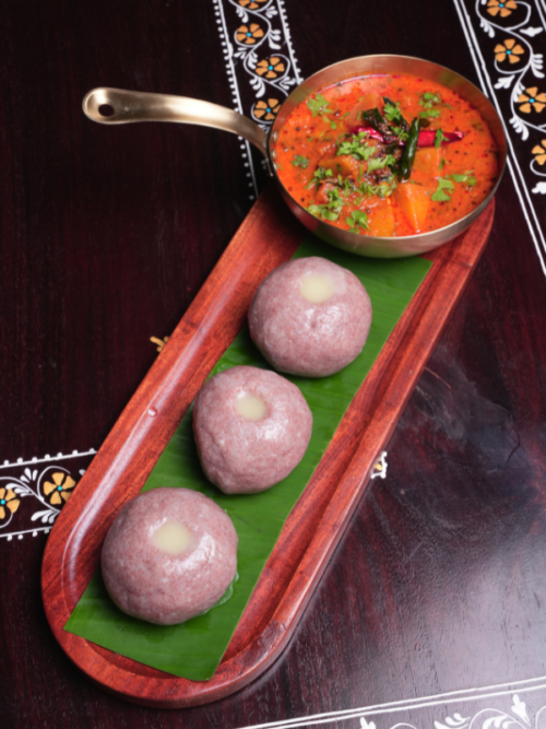 Traditional Ragi Mudde with Paneer Curry